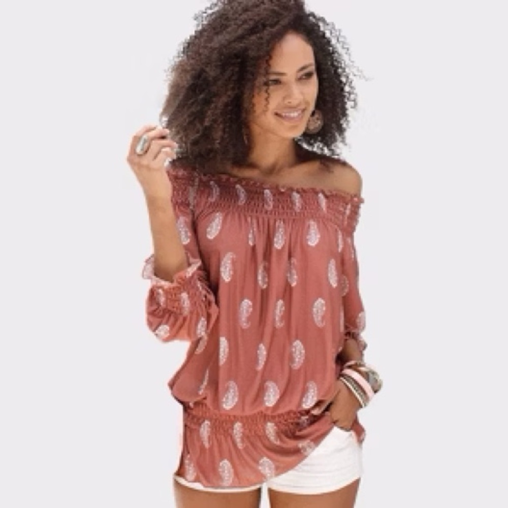 Elegant Off-Shoulder Paisley Blouse